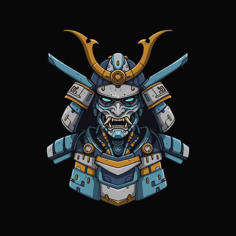 Cybernetic Samurai A Futuristic Blue and Gold Illustration vector