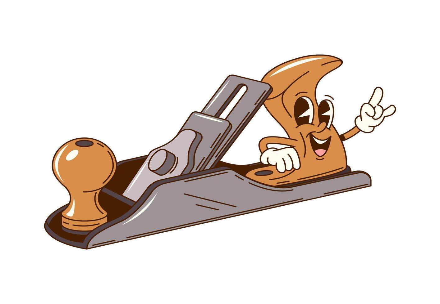 Cartoon groovy jointer plane character, work tool vector