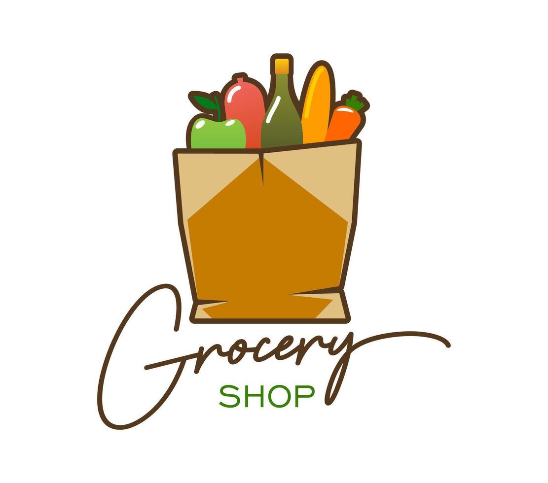 Grocery shop icon featuring paper bag with produce vector