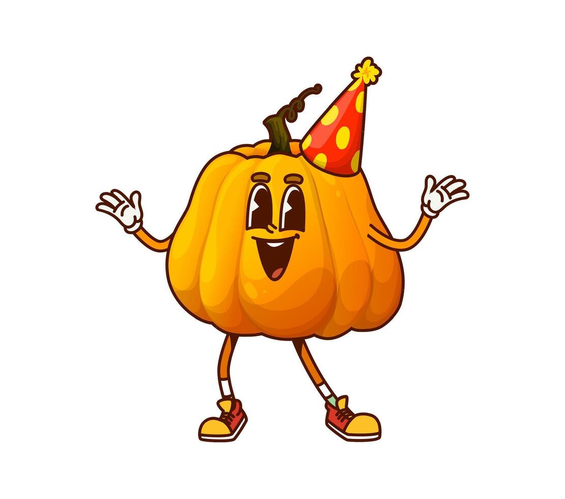 Groovy pumpkin vegetable character on party vector