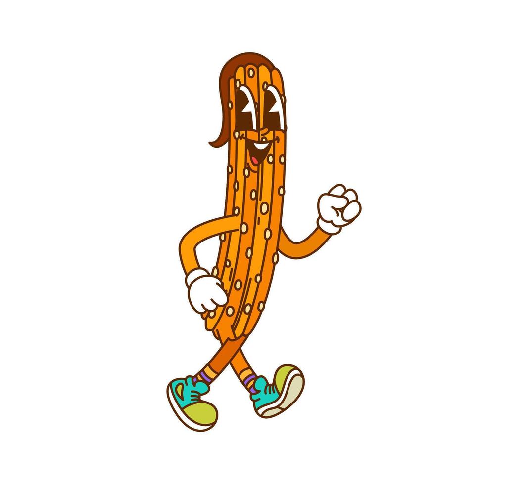 Groovy churro retro cartoon hippie funny fast food vector