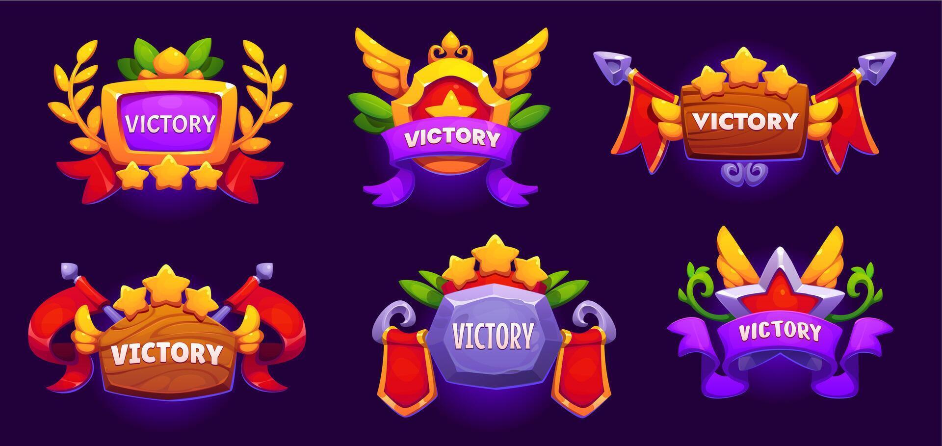 Game victory award icons, ui badges asset, buttons vector