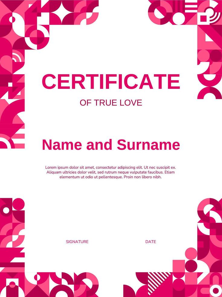 Valentines vertical diploma, true love certificate vector