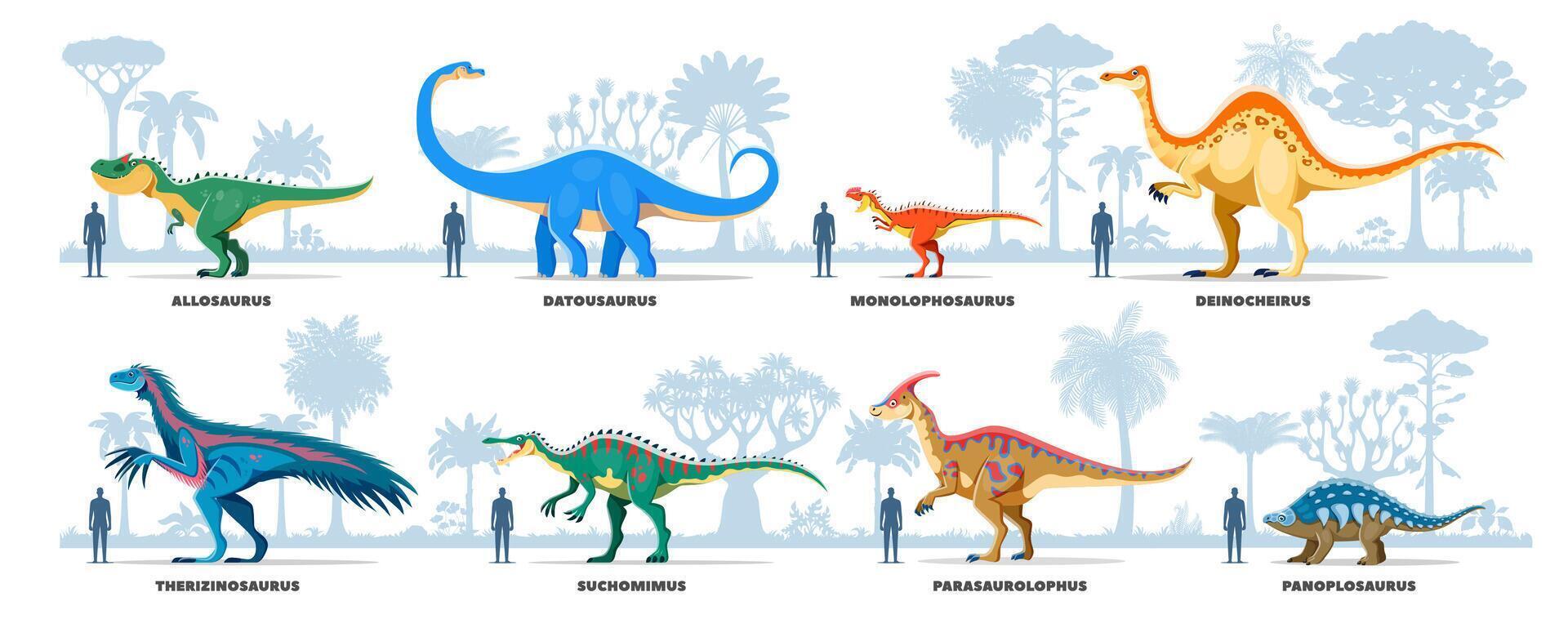 Dinosaurs size to human comparison infographics vector