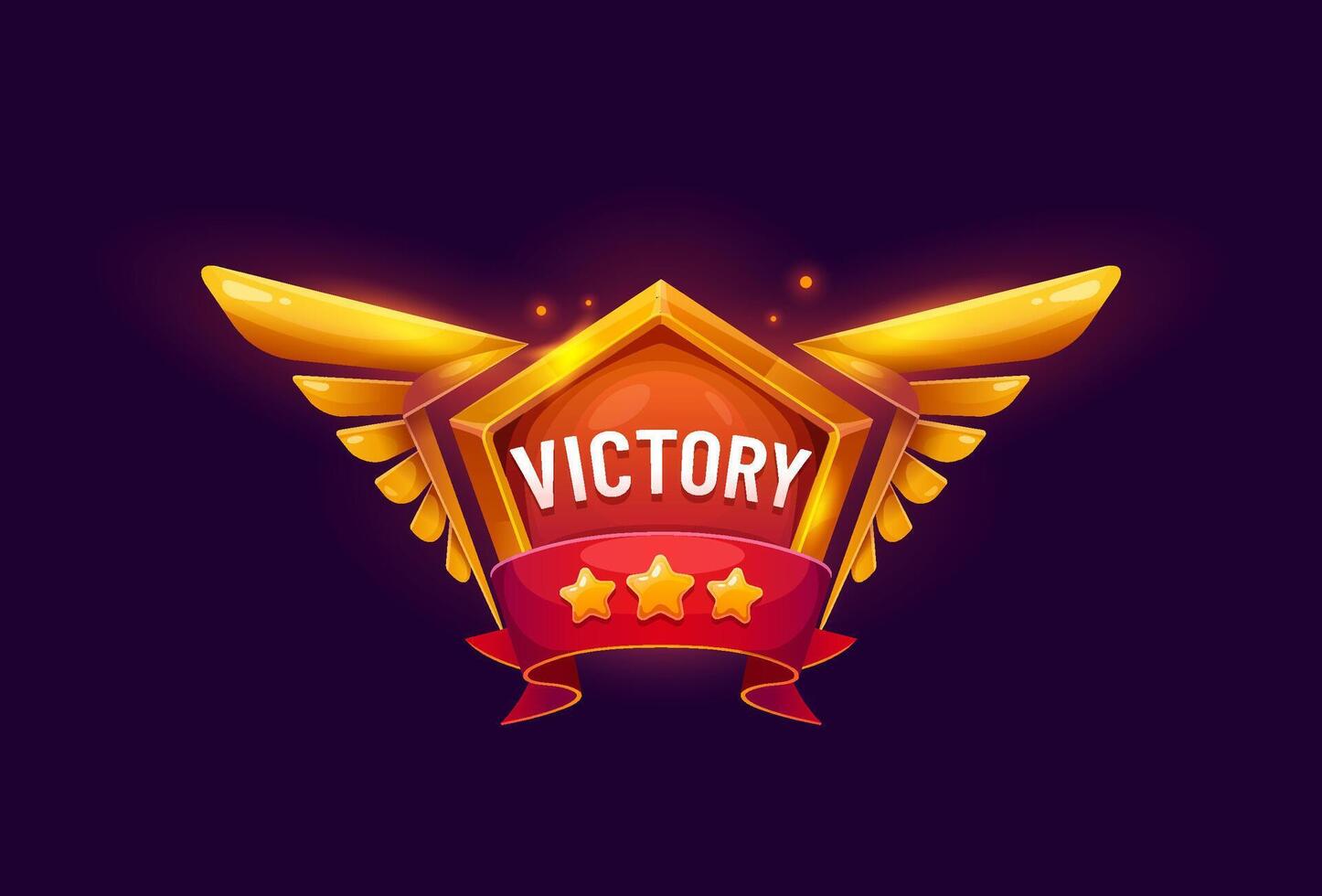 Game victory icon, award badge, golden shield vector