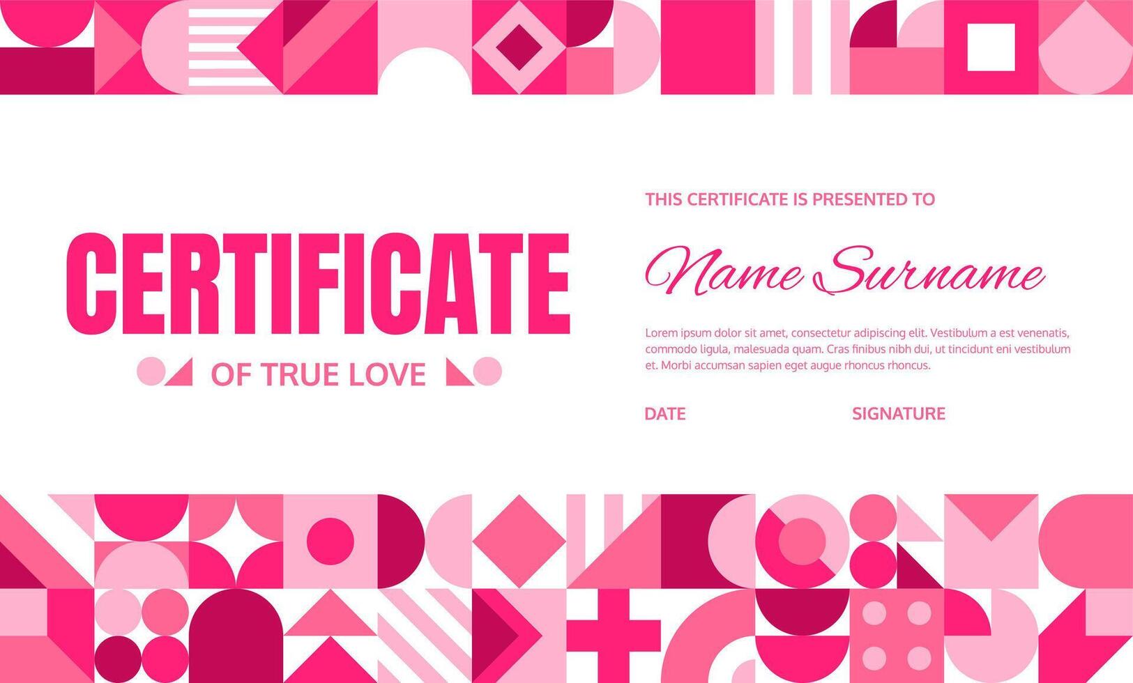 Valentines day certificate with geometric shapes vector