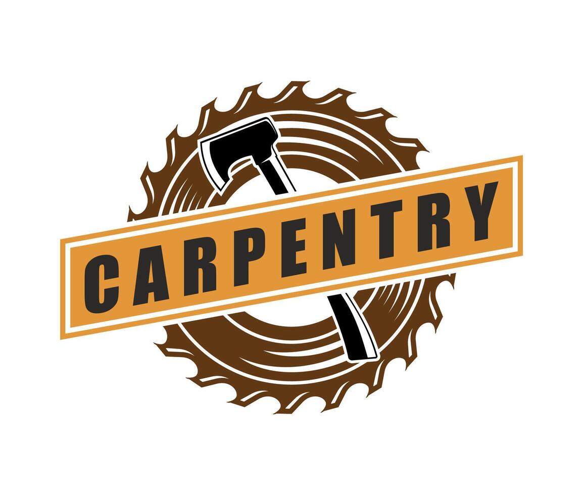 Carpentry woodwork icon, an axe on a circular saw vector