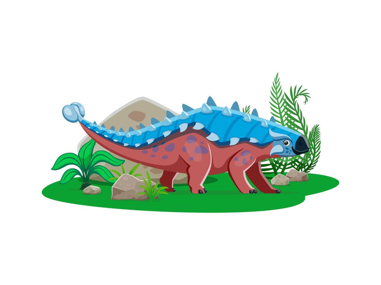Jurassic Ankylosaurus dinosaur comical character vector