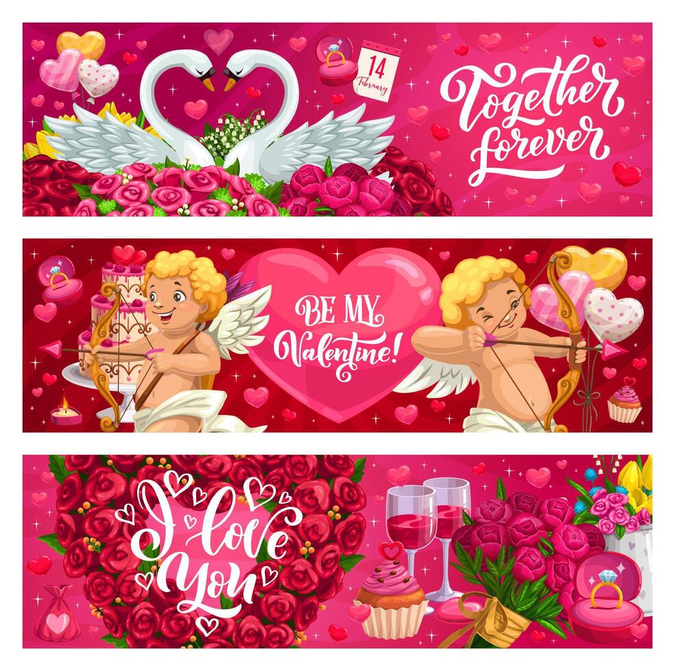 Valentines day holiday banners love greeting cards vector