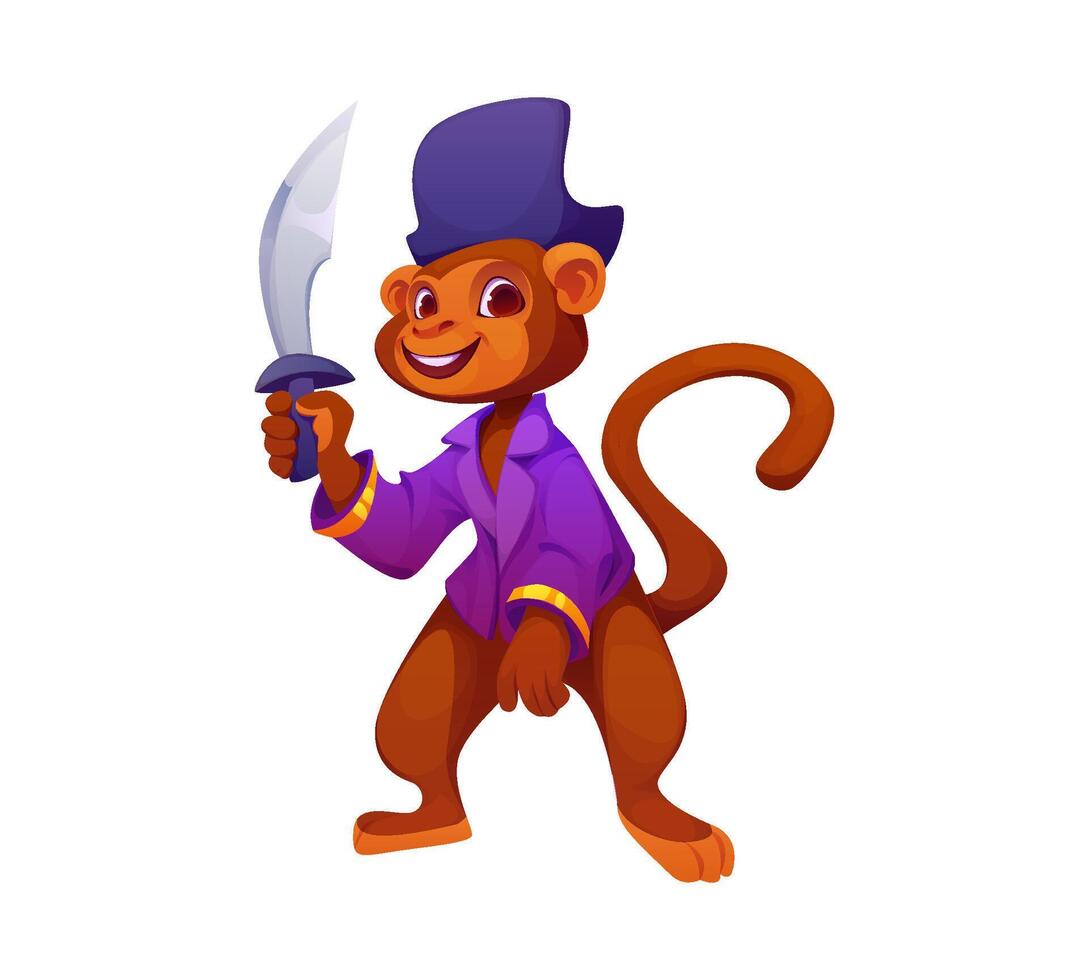 Cartoon funny monkey ape pirate animal character vector