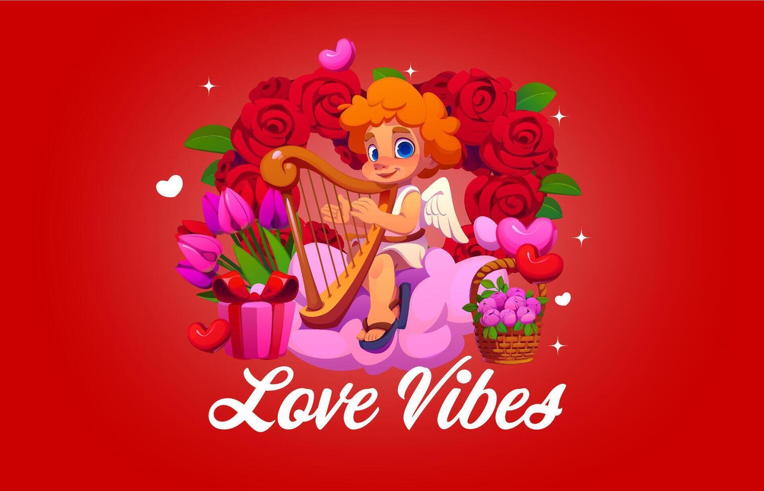 Valentines day quote love vibes with cute cherub vector