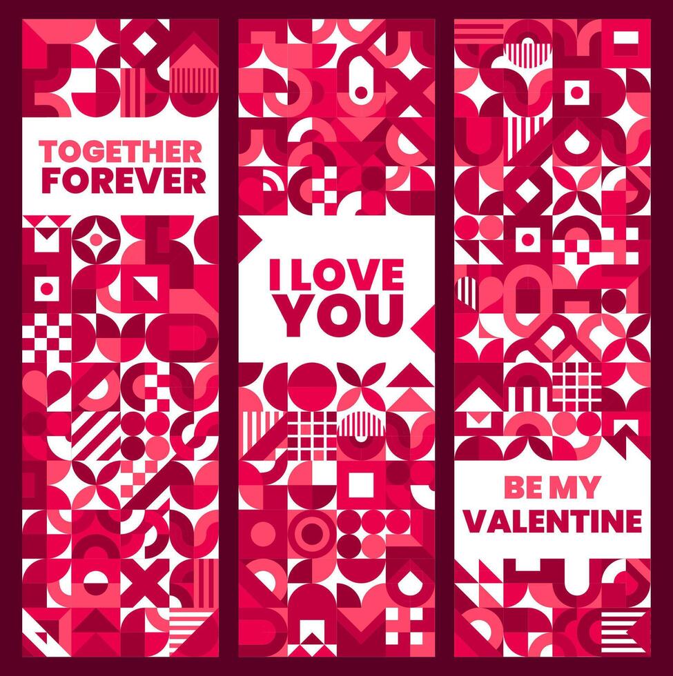 Valentines day banners with geometric shapes vector