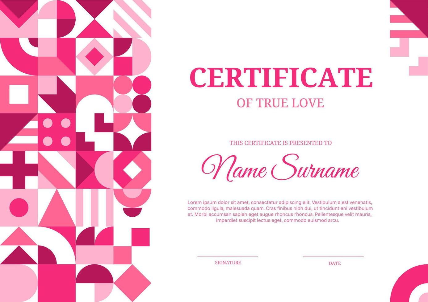 Valentine horizontal geometric diploma certificate vector