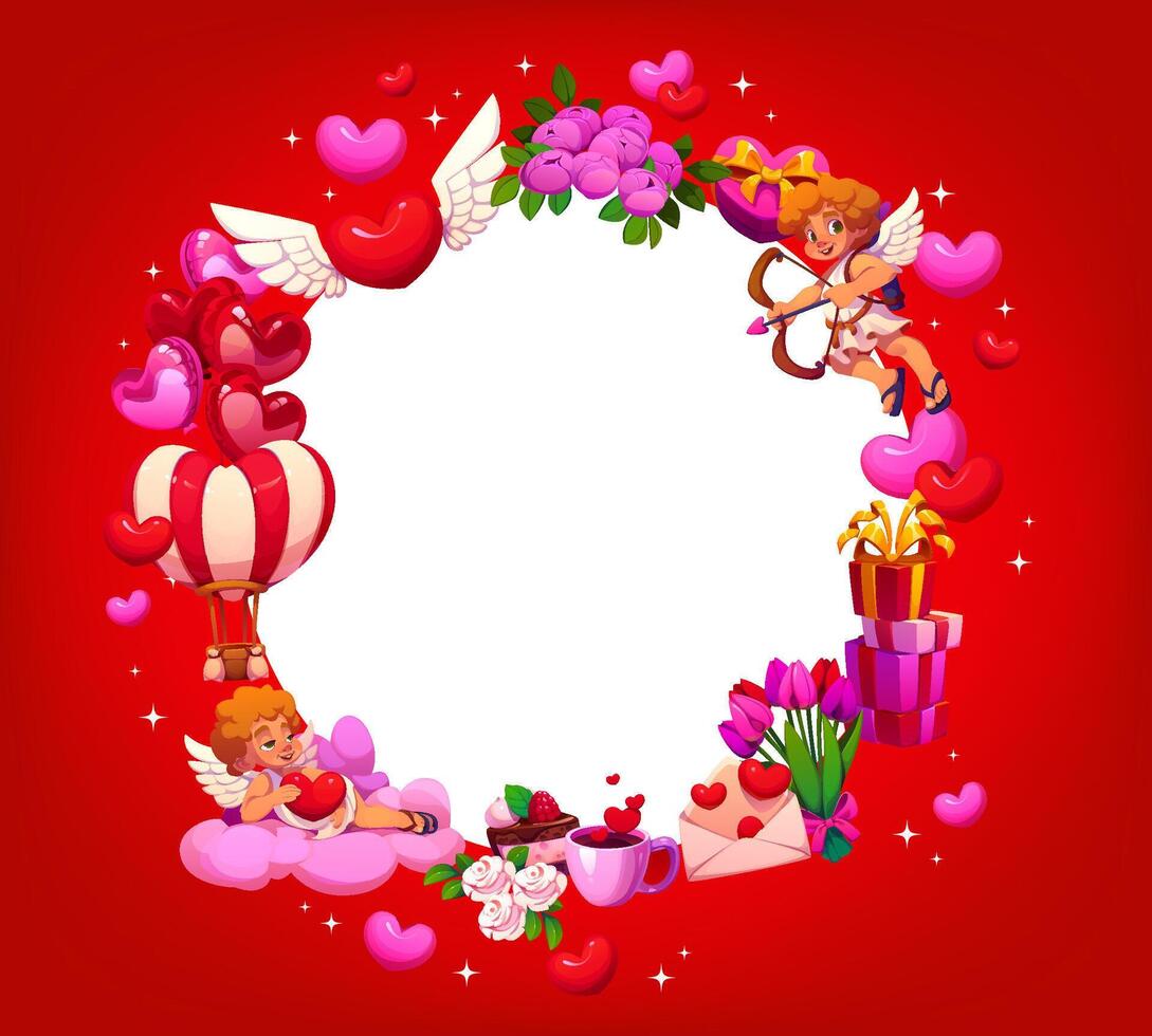 Valentines day frame banner with cherub cupids vector