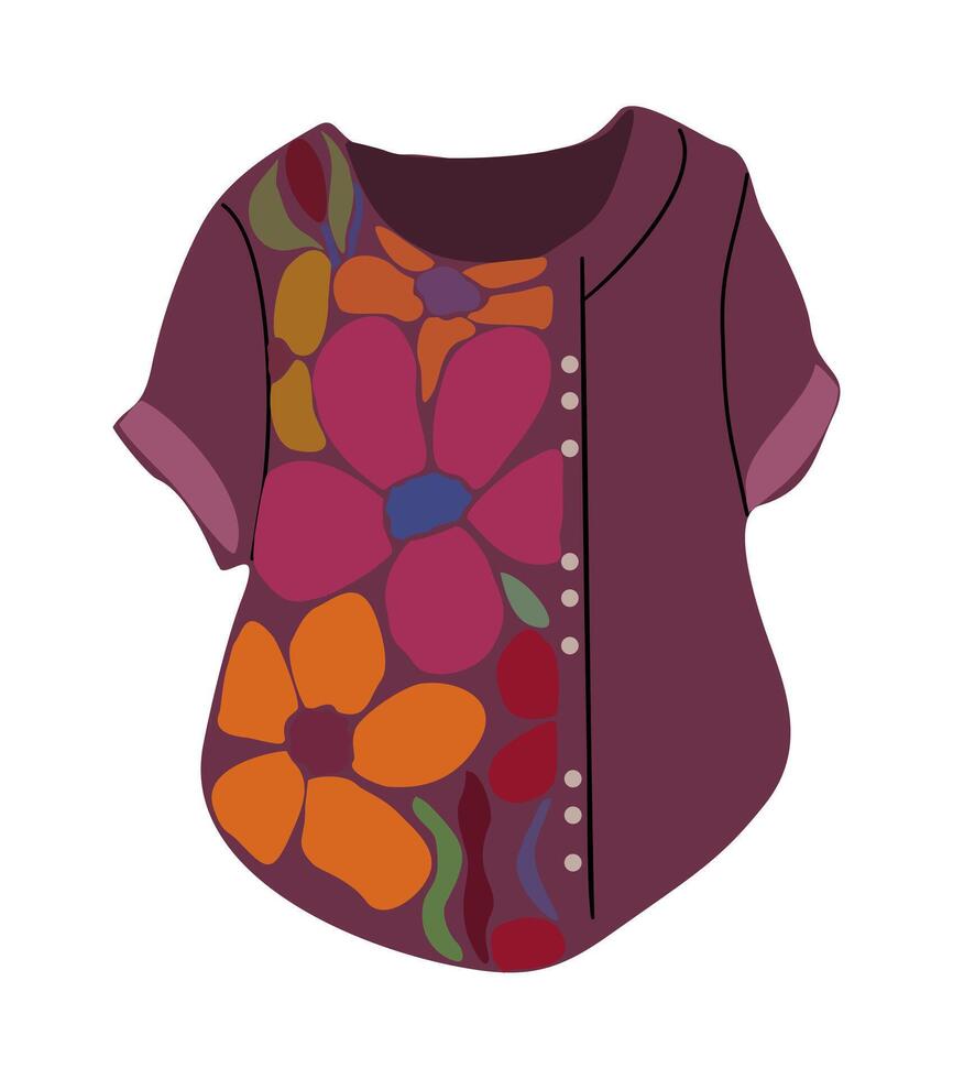 Fashion top, blouse with abstract floral print. Modern womens apparel, clothes, casual summer garment. vector