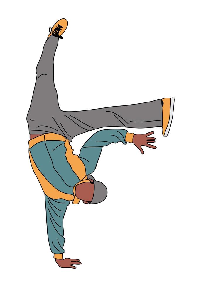 Man dancing street dance in urban hip hop style. Dancer break dance. Cartoon character. vector