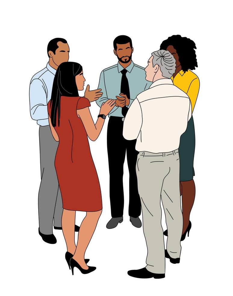 Group of different business people standing in circle , having casual meeting. vector
