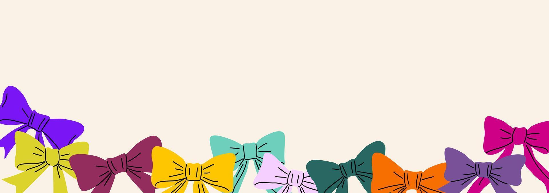 Festive background, banner made from decorative ribbon bows different colors vector