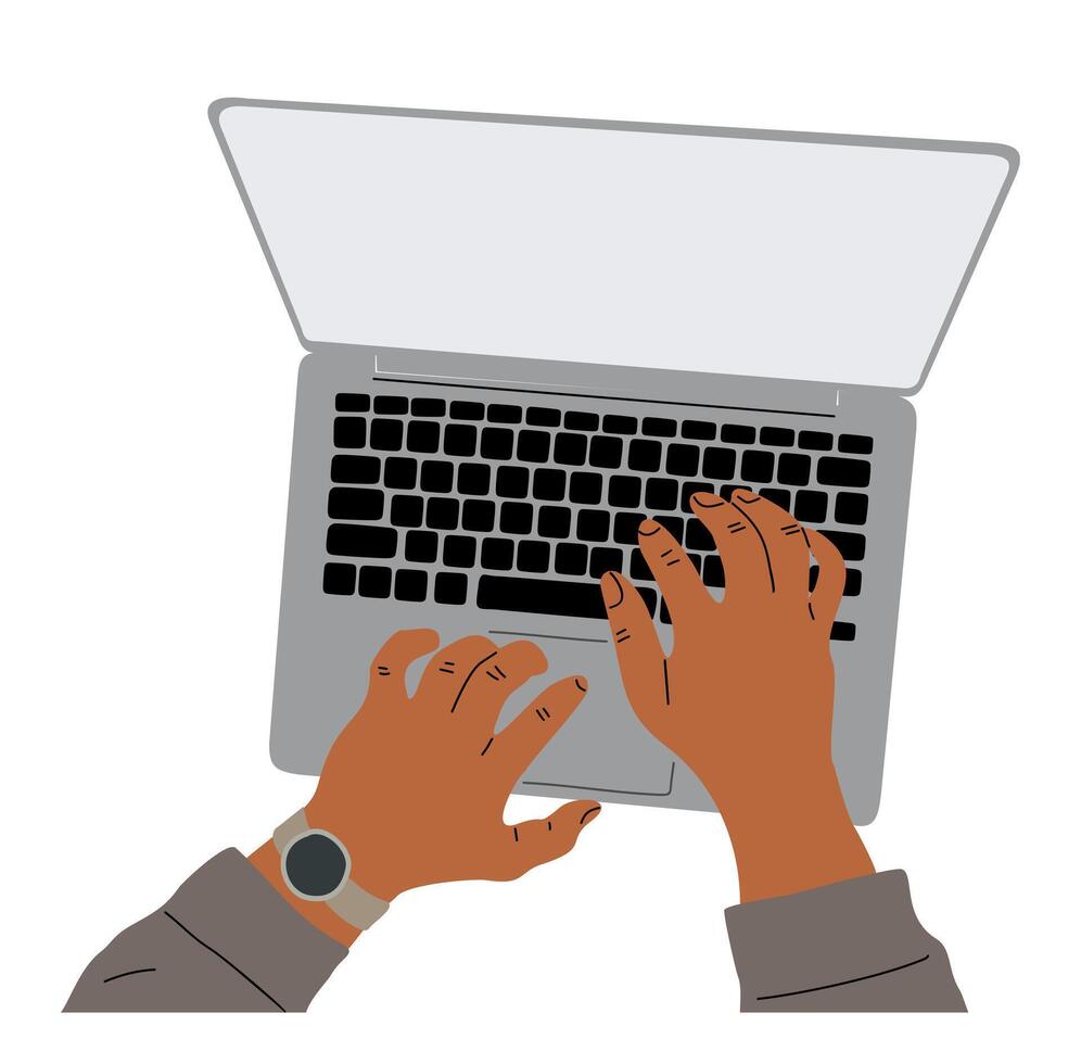 Male hands typing on laptop with watch on their wrist. Concept of productivity and focus, as the person is likely working on task or project vector