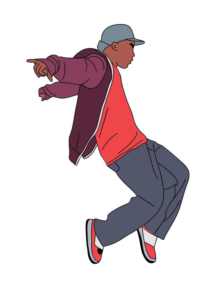 Man dancing street dance in urban hip hop style. Dancer break dance vector