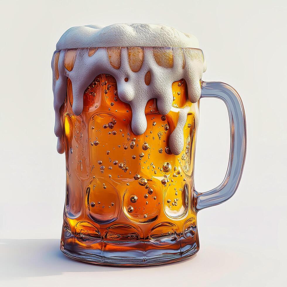 Refreshing frothy beer poured in a glass mug with bubbles captivating the sunlight on a warm afternoon photo