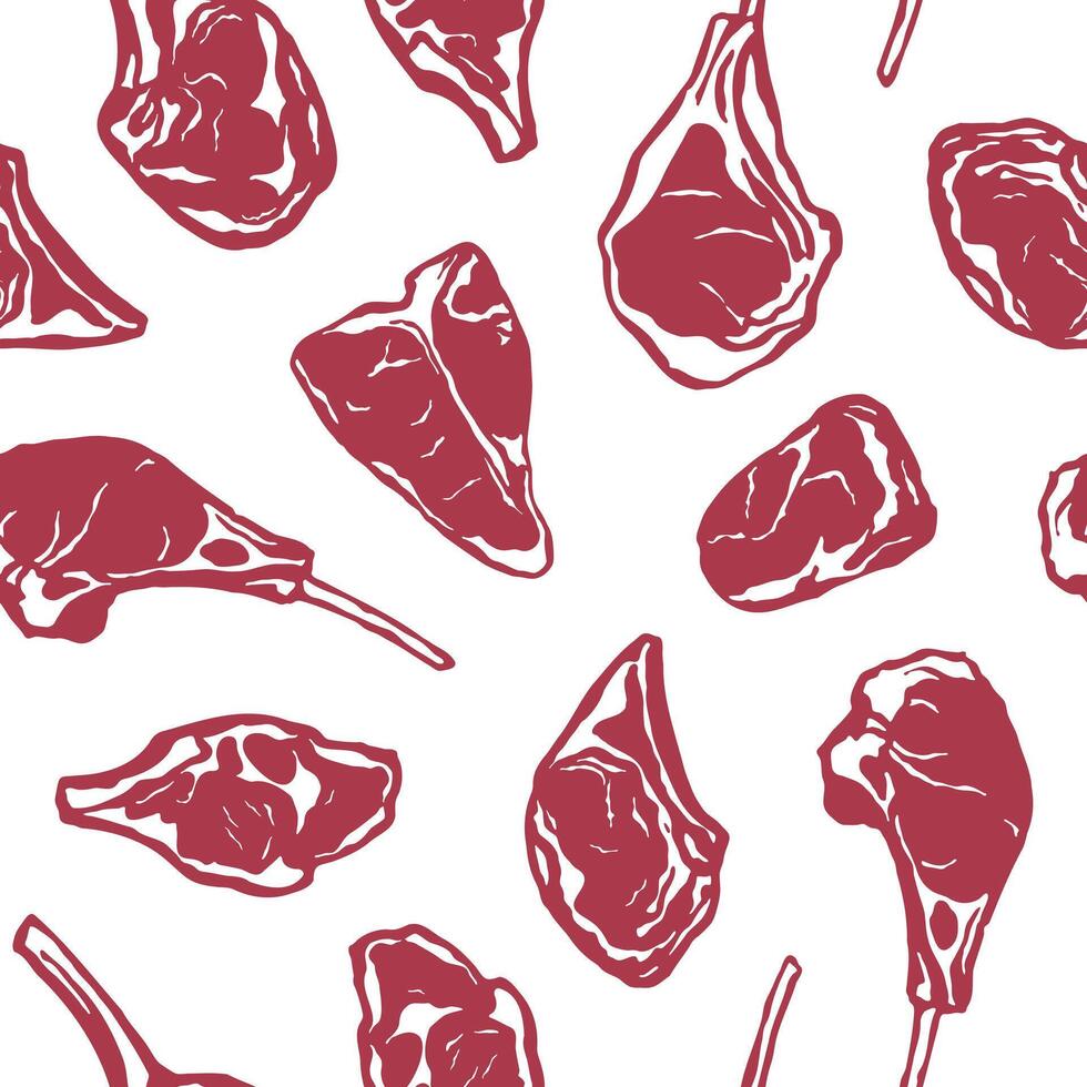 Hand drawn meat steak seamless pattern. Simple food design for textile, wrapping paper, background vector