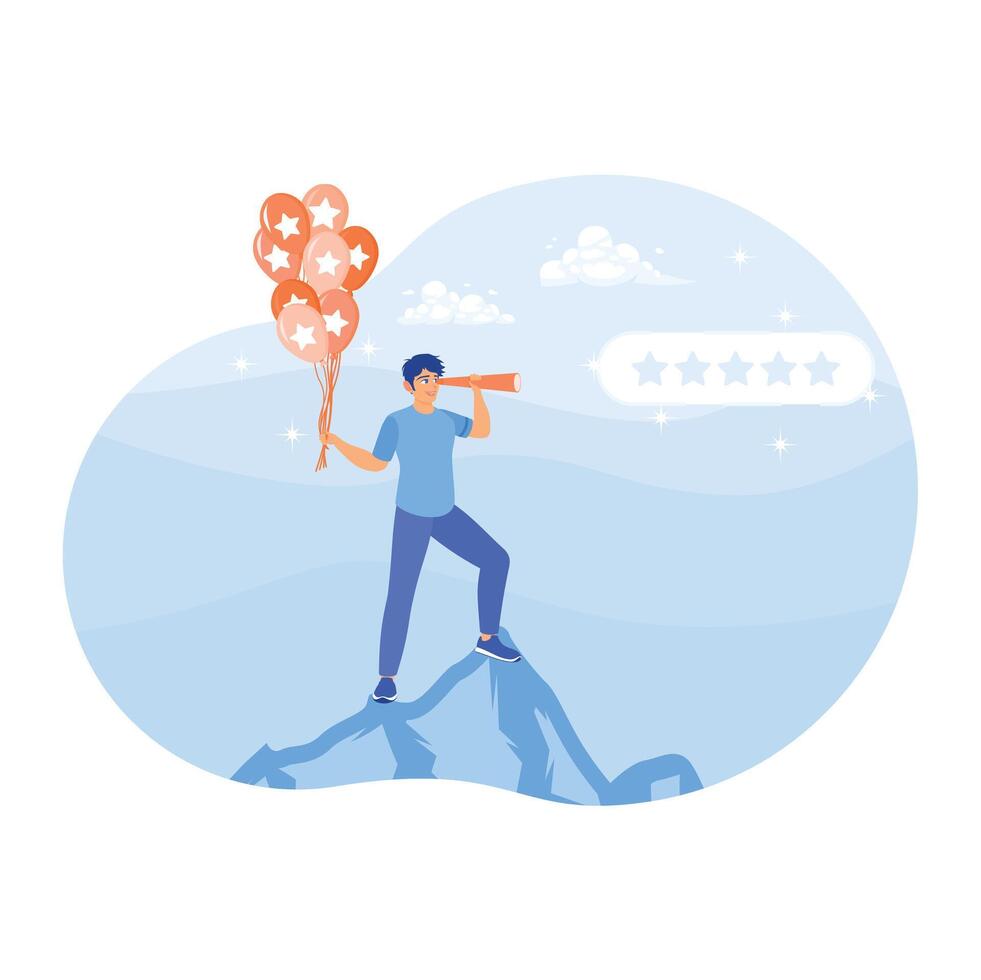A successful man with a positive star rating. vector