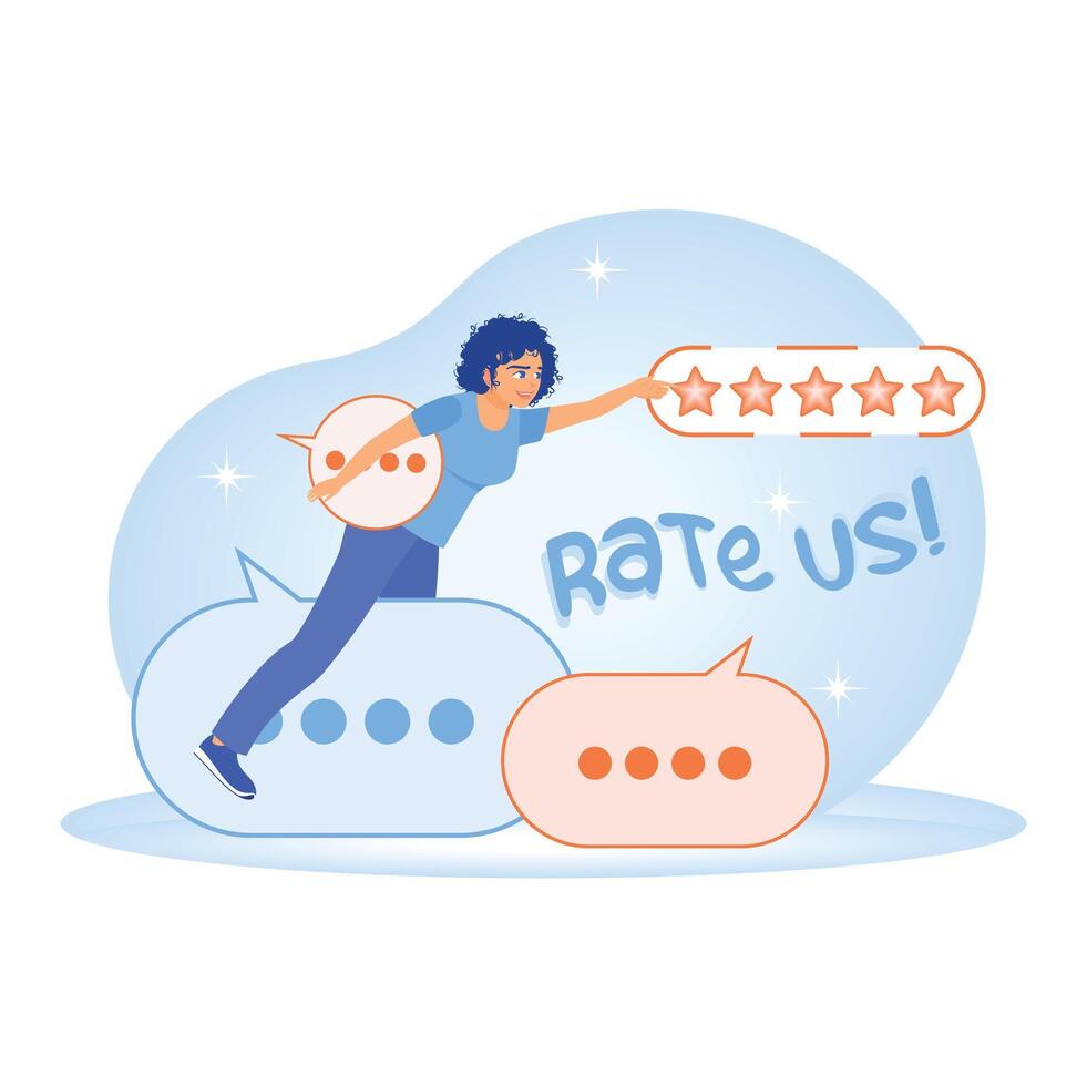 Customer ratings with five-star reviews and speech bubbles. vector