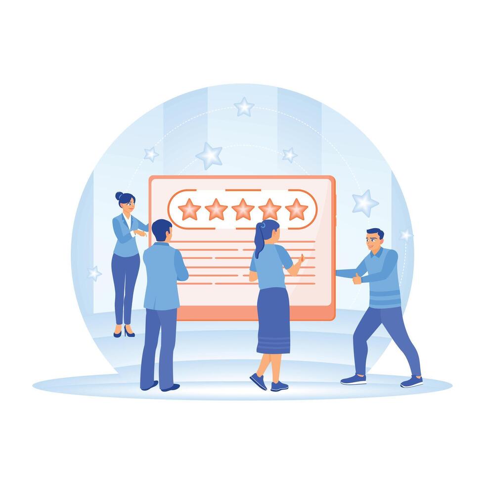 The team discusses five-star feedback. vector
