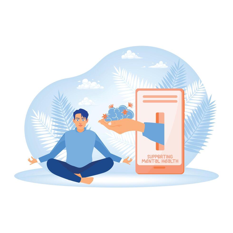 Mental health support and emotional care through technology. vector