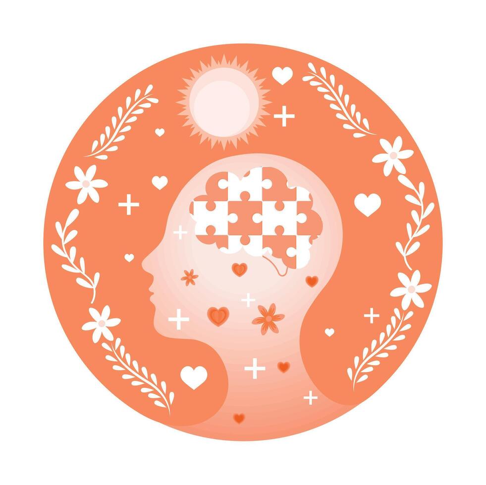 Illustrations representing mental health and emotional well-being. vector