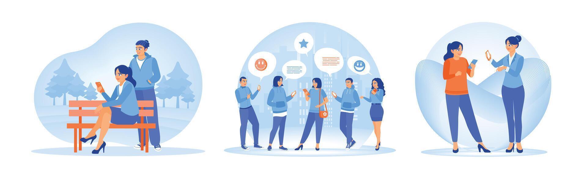 Illustration Showcasing Social Interactions and Technology in a Modern Lifestyle. vector