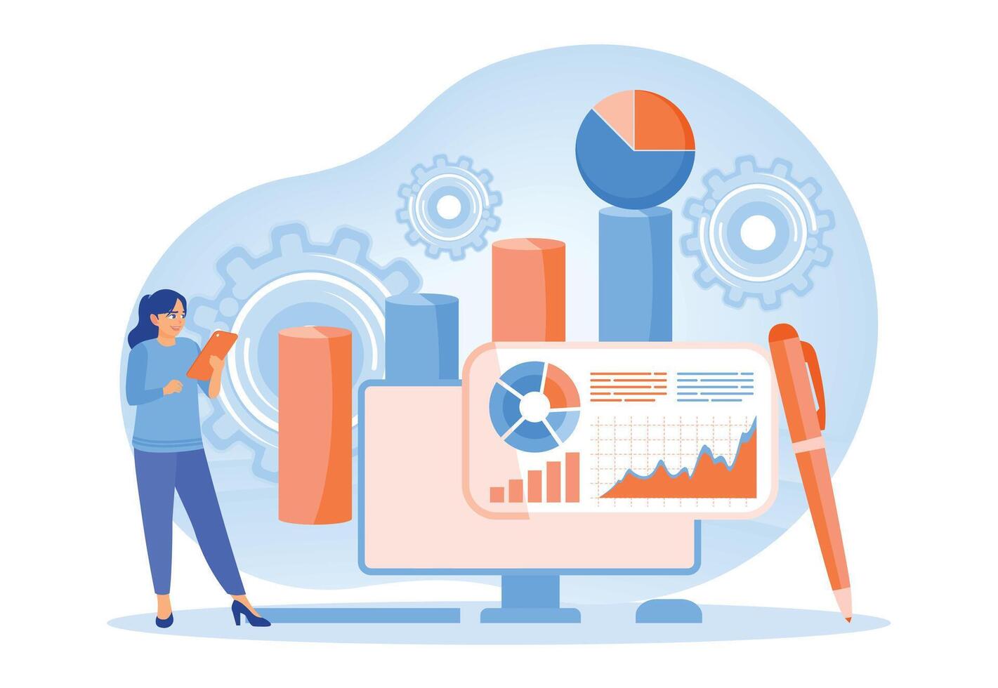 Visualization of business data with graphs and statistical analysis concepts. vector