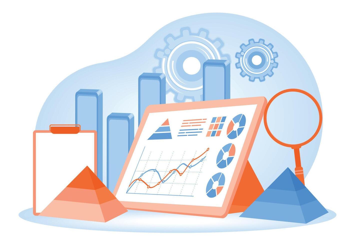 Concept of data analysis with graphs and charts. vector