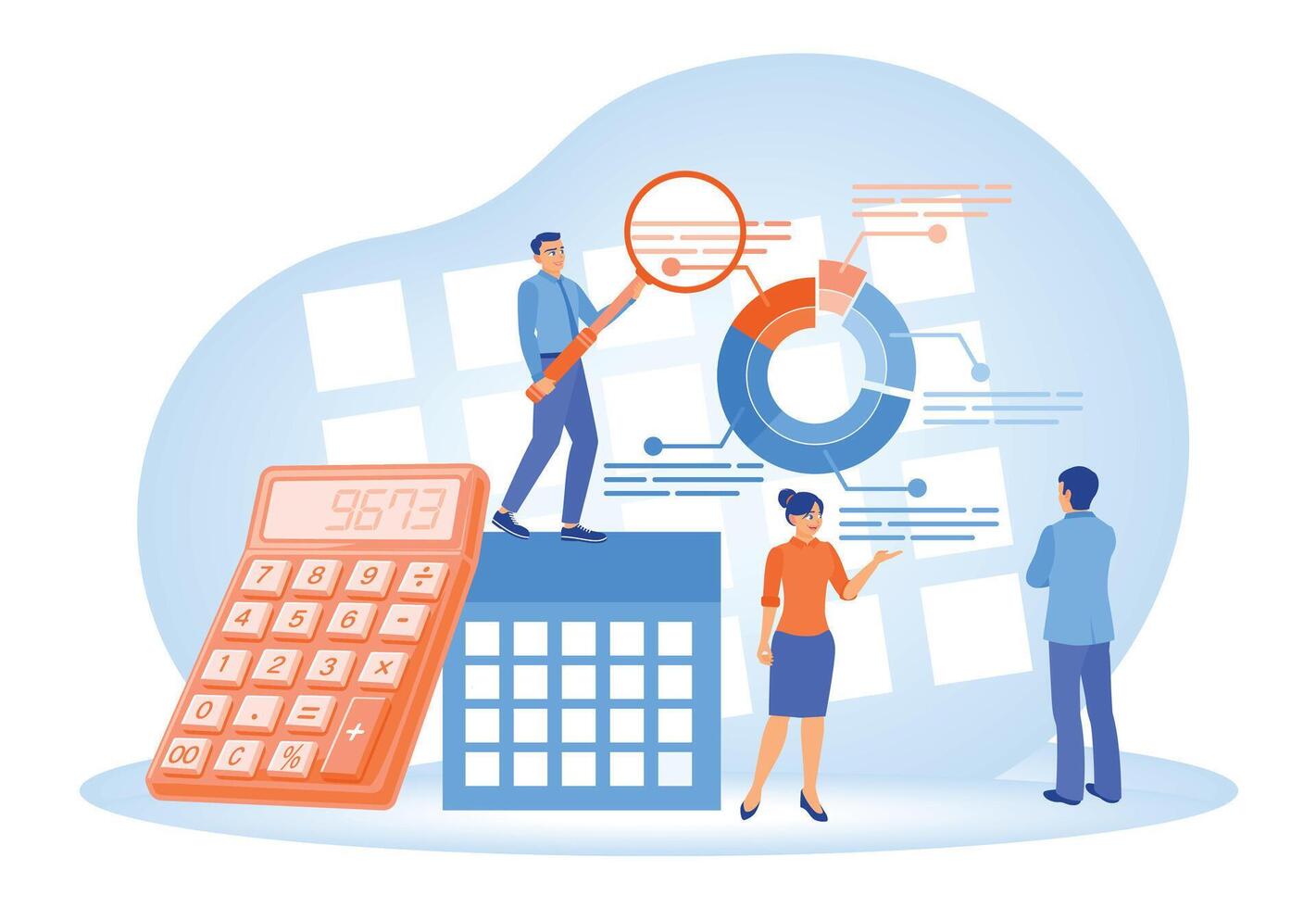 The business analytics team uses data to evaluate performance and financial reports. vector