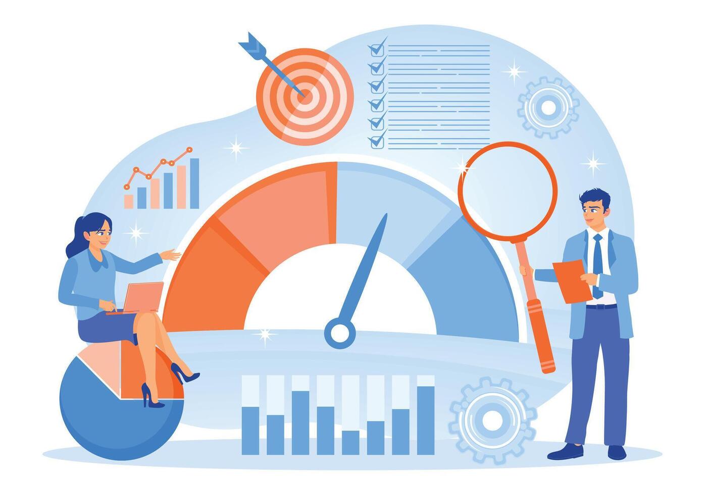 Illustrate business performance with graphs, targets, and professional monitoring analysis. vector