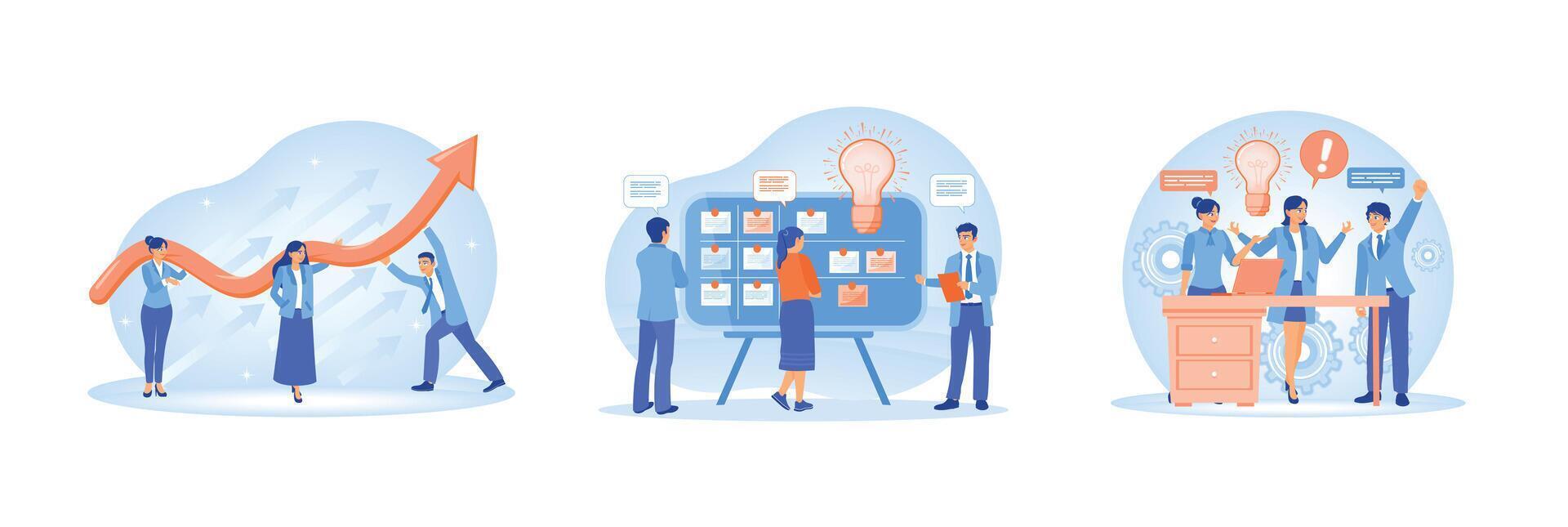 Business team collaboration illustrations depicting growth and creative problem solving. vector