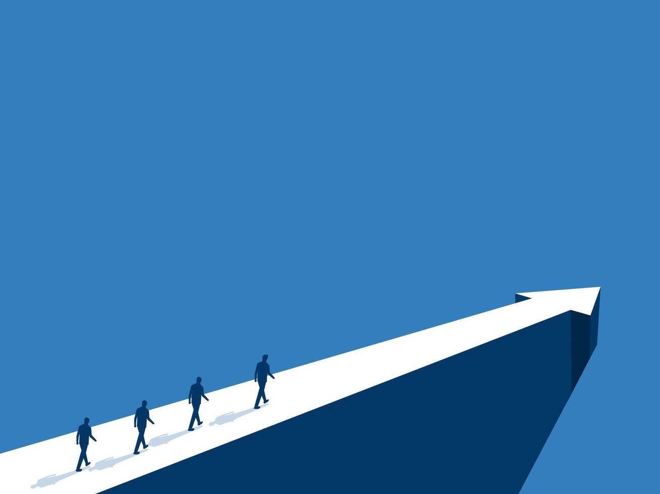 Business goal, team of businessman walking on the cliff with arrows pointing in the direction of success vector