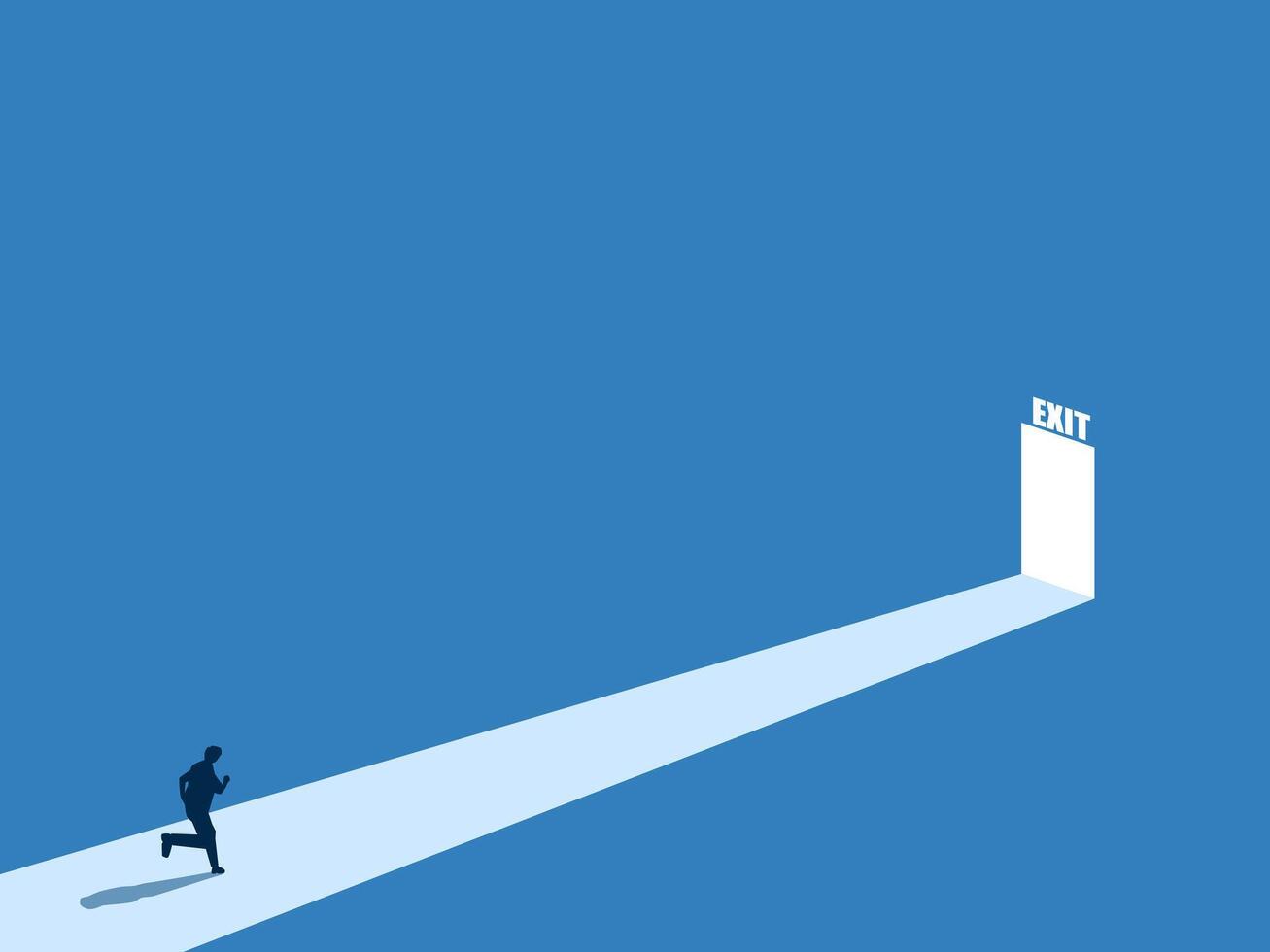 getting out of the situation and finding a new way, Businessman running to the exit door vector