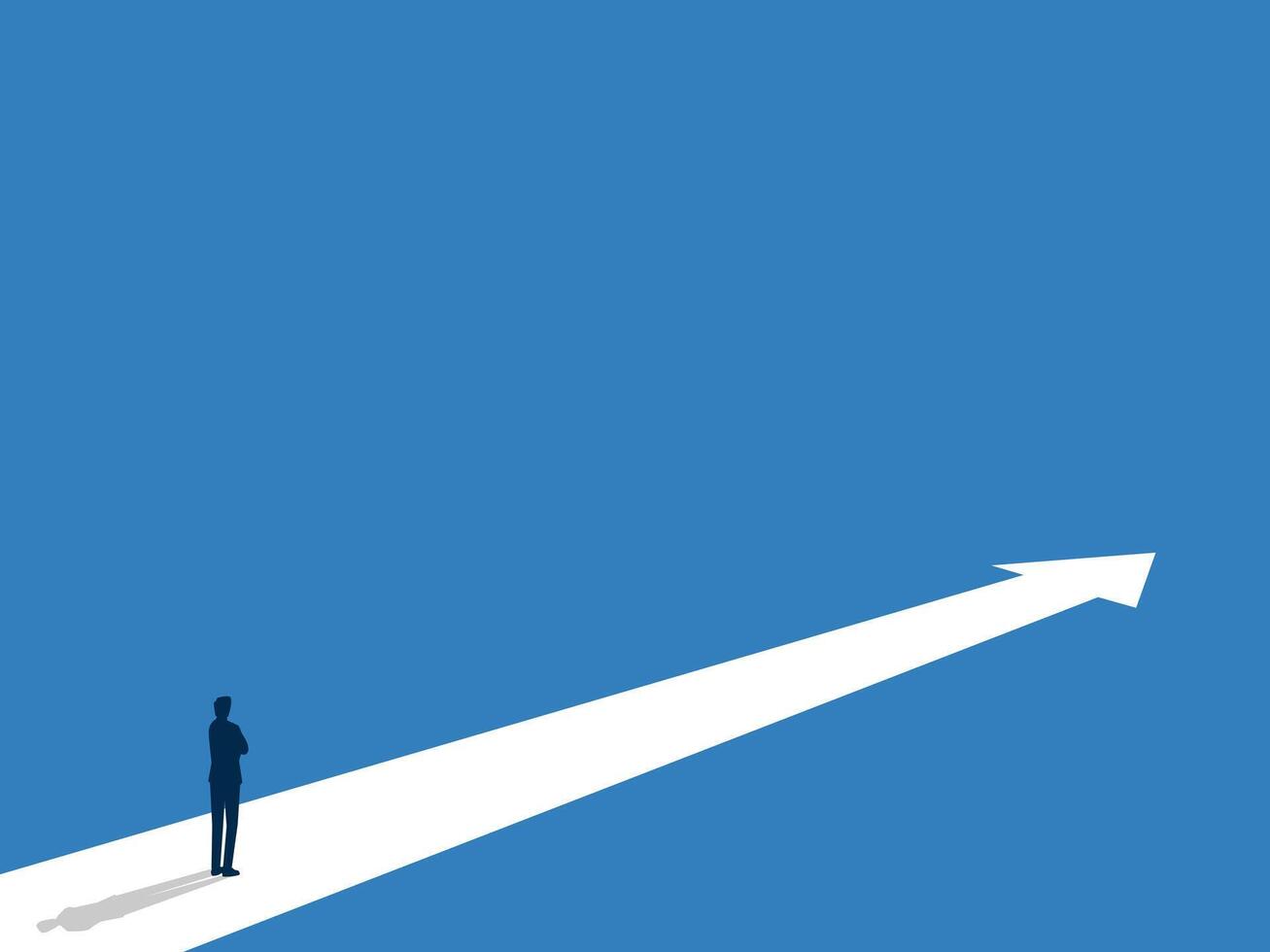 Career advancement, Challenge, Businessman on a path pointing forward arrow vector