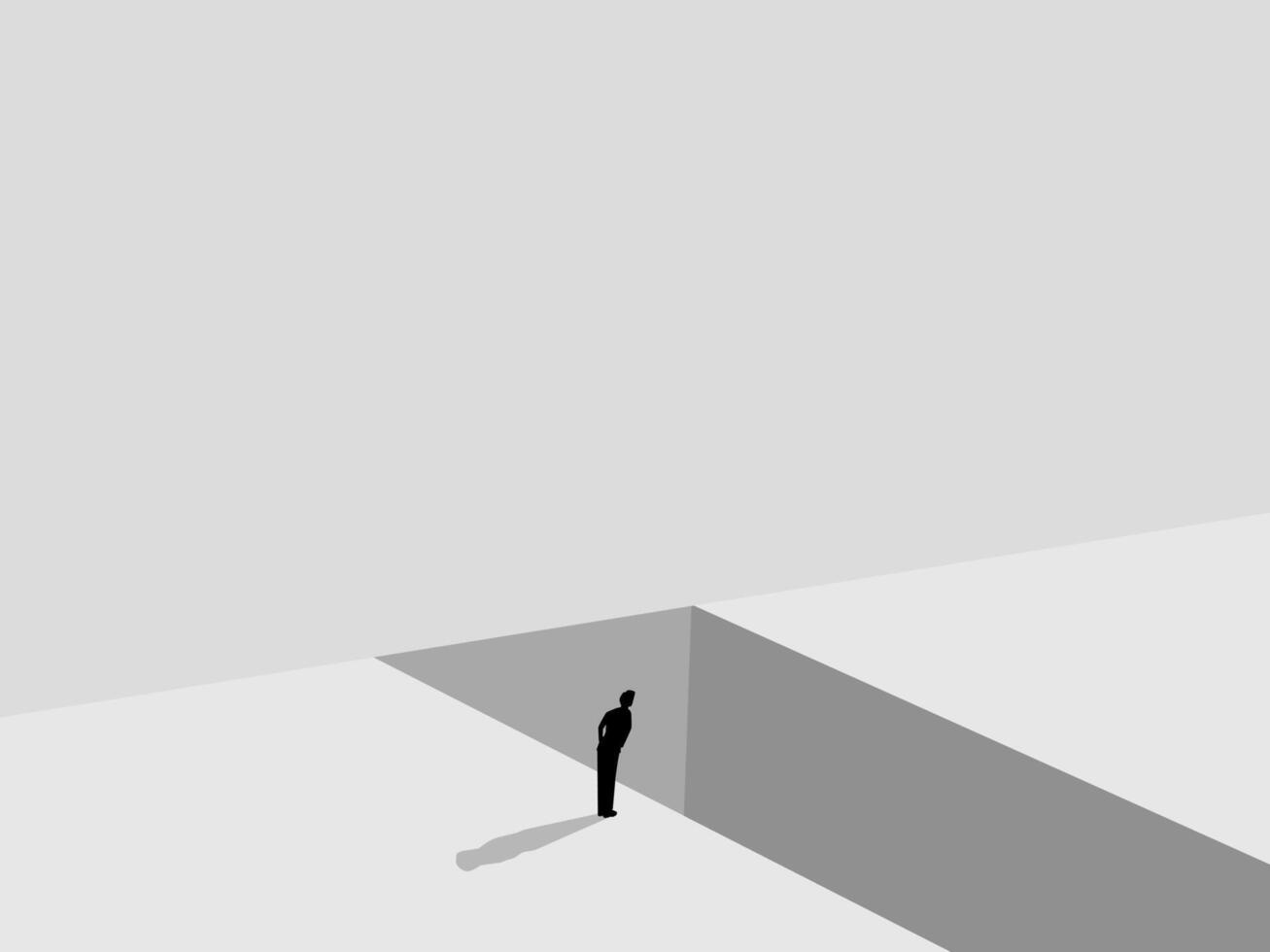 Obstacles and problems, Risk assessment, Businessman standing looking at the gap vector