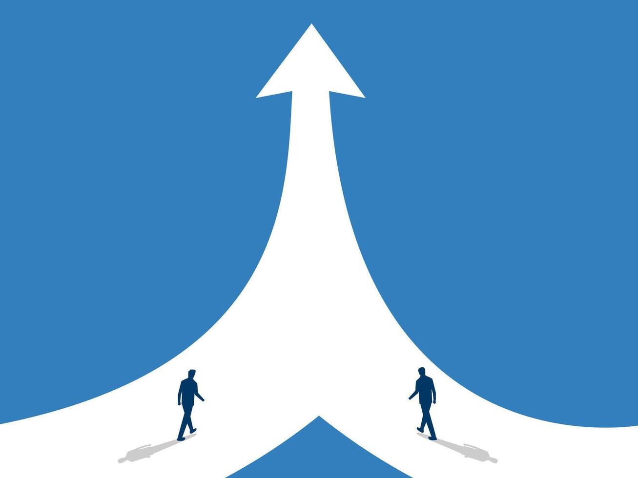 Towards mutual success, merger, two businessmen with the same path vector