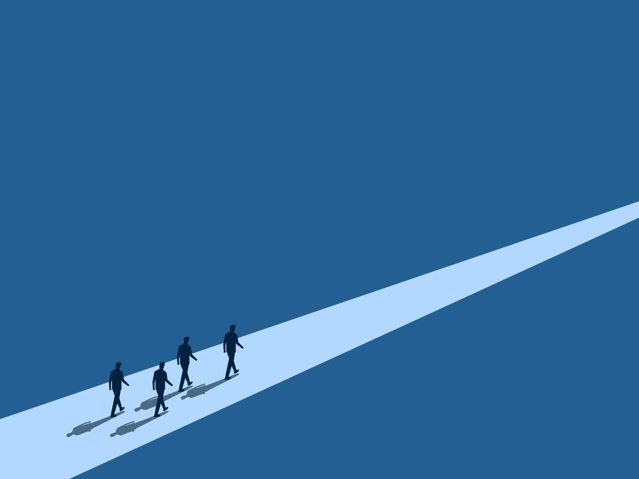 Heading towards success, business team walks a long way vector