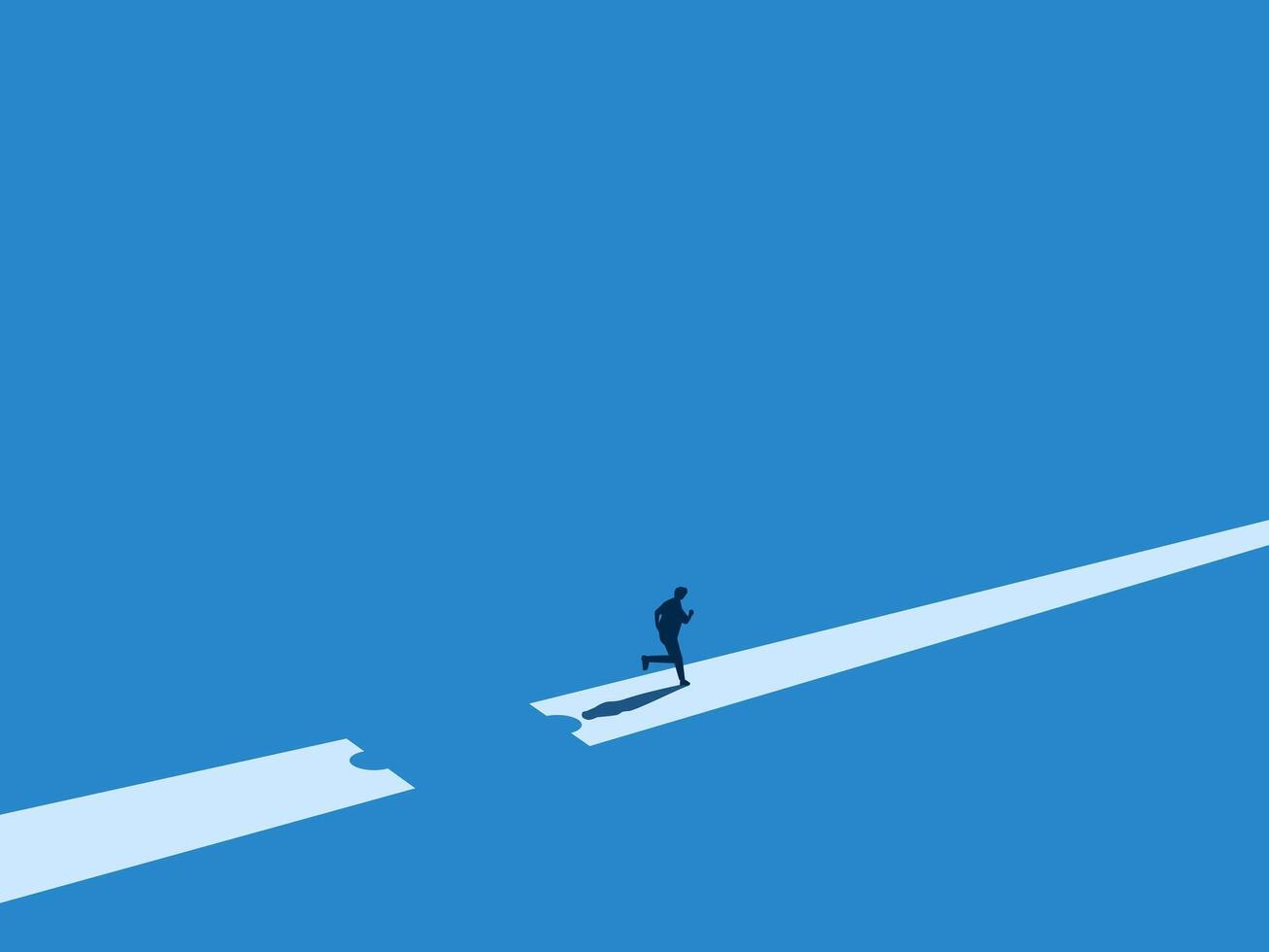 Overcoming the crisis, businessmen jump over the missing path problems vector