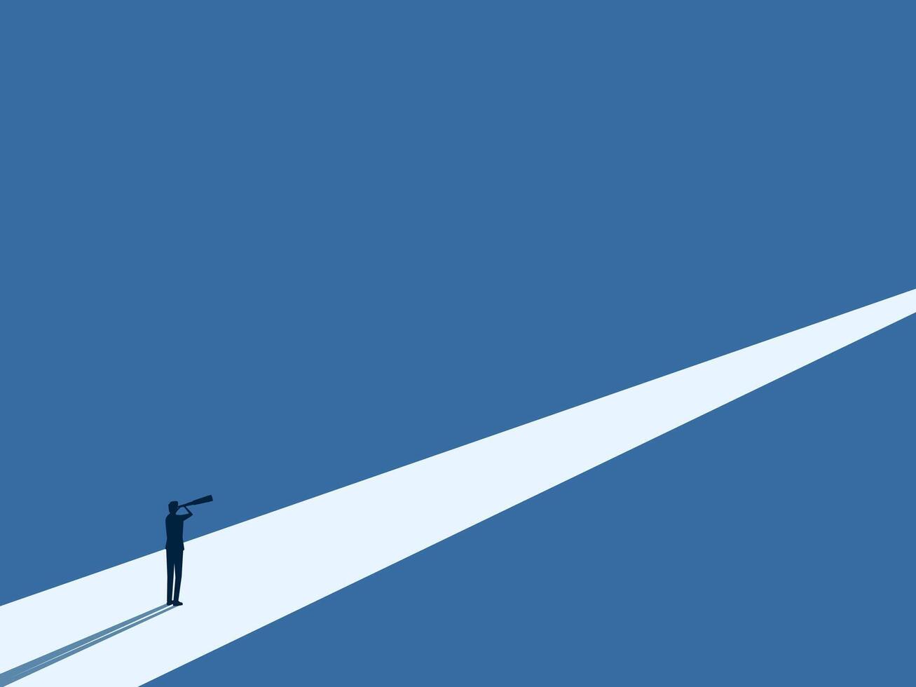 Analyze, find the long career path, man looks at the telescope on the long road vector