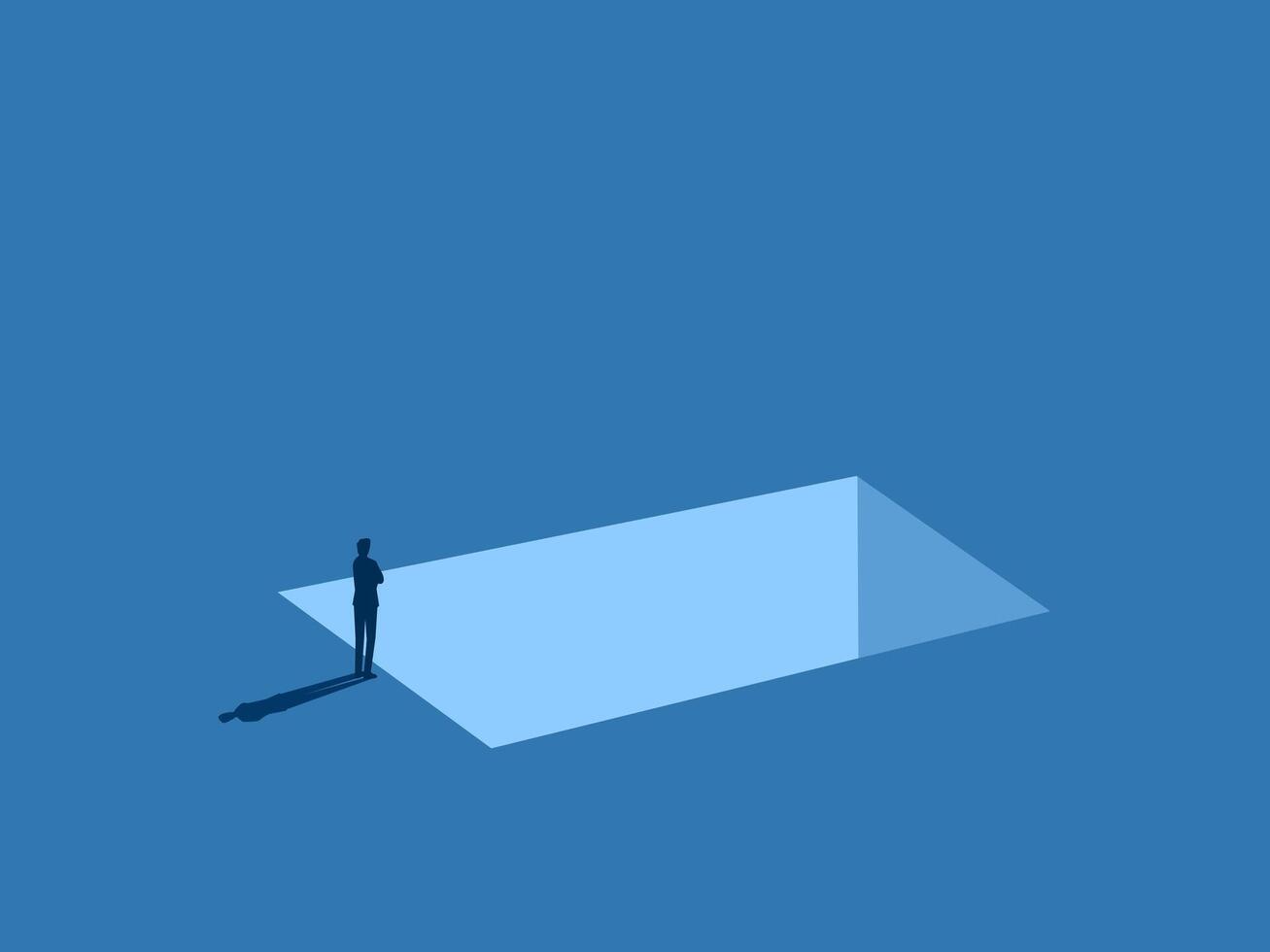 Think of a solution, Businessman thinks and stands thinking on the pit vector