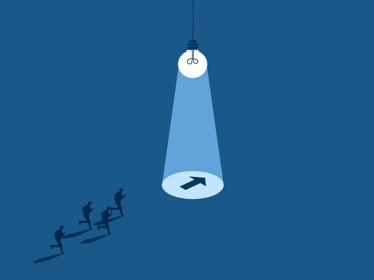 Group of People Running to Arrow with Guiding Light bulb vector