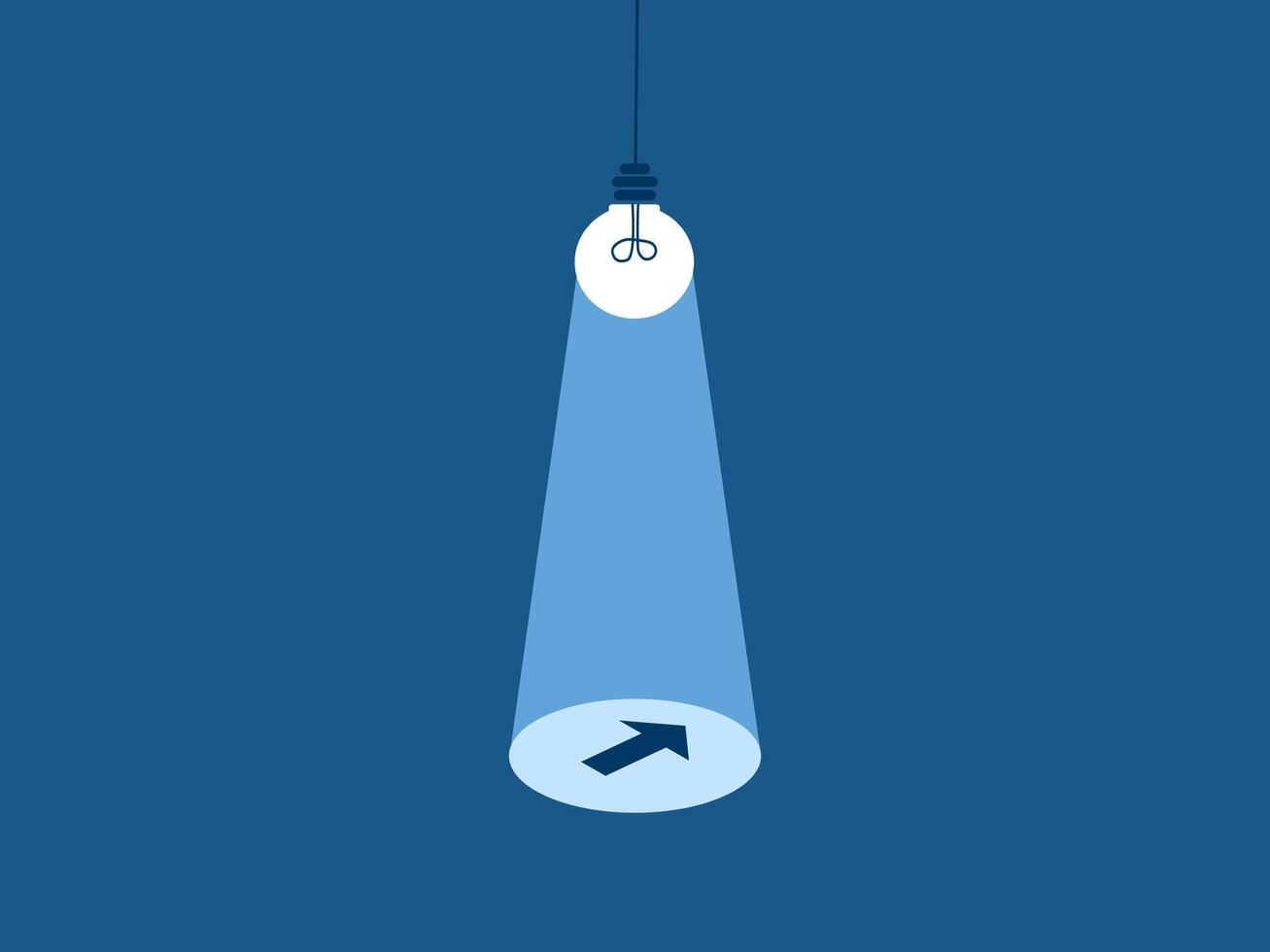 Light bulb guiding direction and arrow pointing to progress vector