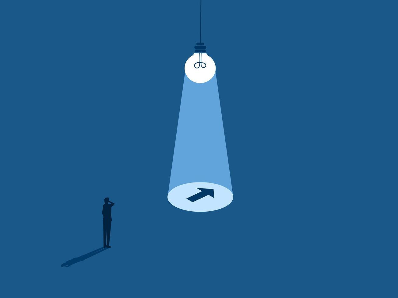 Light bulb guiding lost businessman. vector
