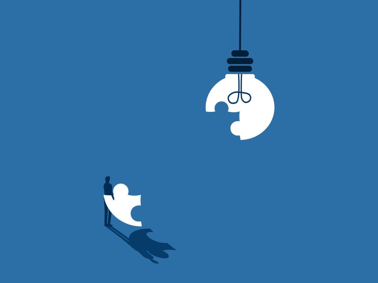 Mission, Complete knowledge, Businessman piecing together the light bulb jigsaw puzzle vector